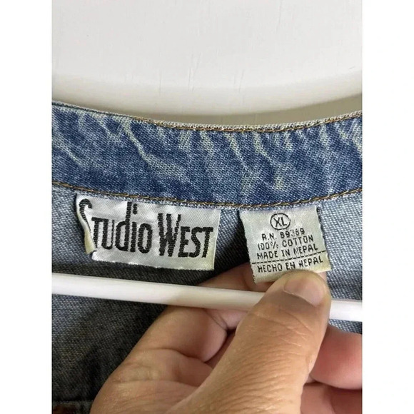 STUDIO WEST DENIM VEST Women's Blue Floral Embroidery Vintage Casual Cowgirl XL - Picture 5 of 7